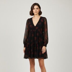 Zara Women Black Dress with Red Floral Design - size L